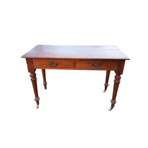 101 - AN ANTIQUE PITCH PINE 2 DRAWER SIDE TABLE