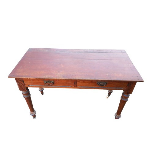 101 - AN ANTIQUE PITCH PINE 2 DRAWER SIDE TABLE