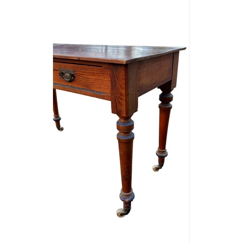 101 - AN ANTIQUE PITCH PINE 2 DRAWER SIDE TABLE