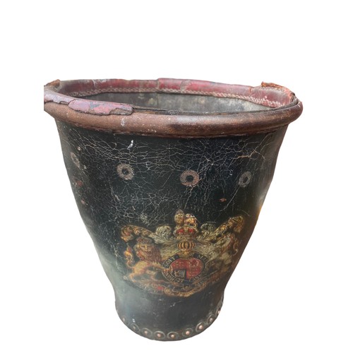 217 - A CRESTED ANTIQUE LEATHER BUCKET 11.5