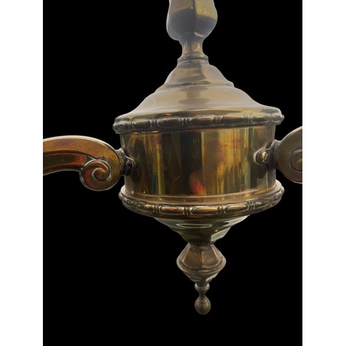 237 - AN ANTIQUE BRASS REVOLVING 3 BRANCH LIGHT FITTING