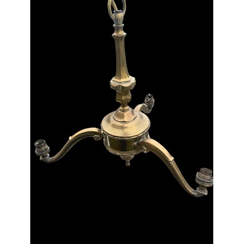 237 - AN ANTIQUE BRASS REVOLVING 3 BRANCH LIGHT FITTING