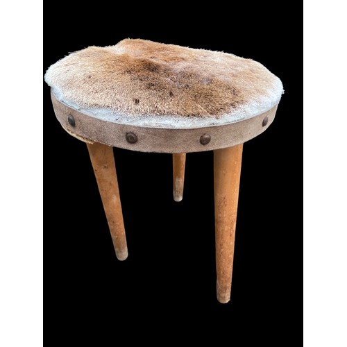 247 - ANIMAL HIDE TRIPOD STOOL