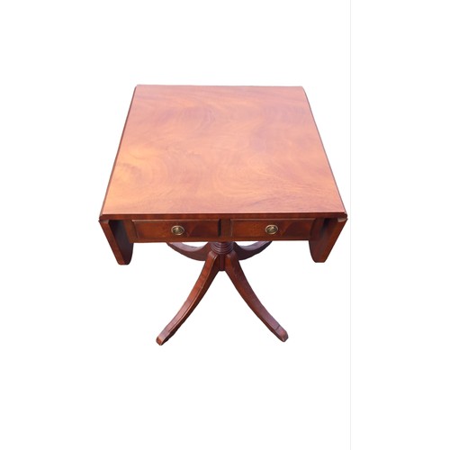 261 - MAHOGANY 2 DRAWER DROP LEAF PEDESTAL TABLE