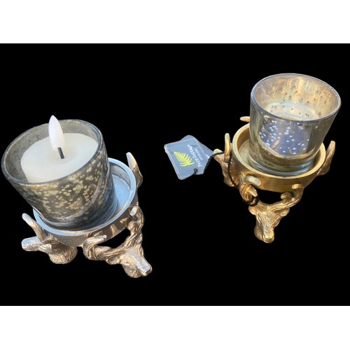 278 - A NEW CHROMED AND BRASS FINISH STAG TEALIGHT HOLDER 4