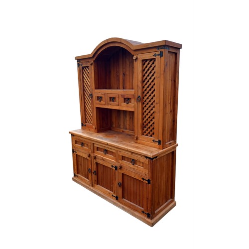 299 - MEXICAN PINE KITCHEN DRESSER WITH LATICE DOORS