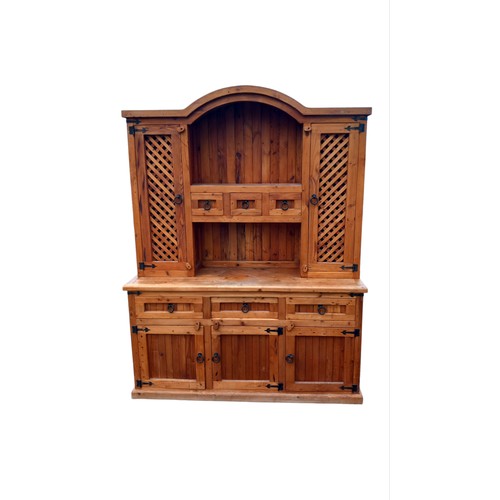 299 - MEXICAN PINE KITCHEN DRESSER WITH LATICE DOORS