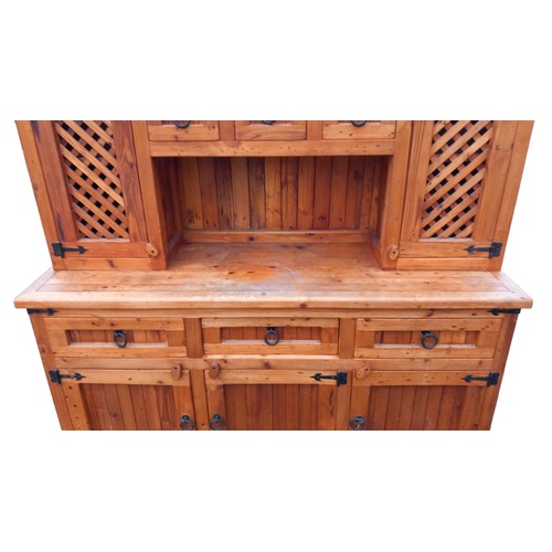 299 - MEXICAN PINE KITCHEN DRESSER WITH LATICE DOORS