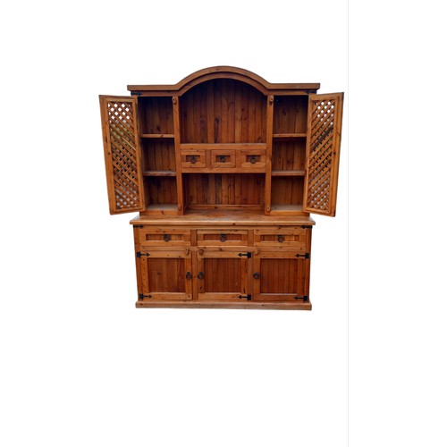 299 - MEXICAN PINE KITCHEN DRESSER WITH LATICE DOORS