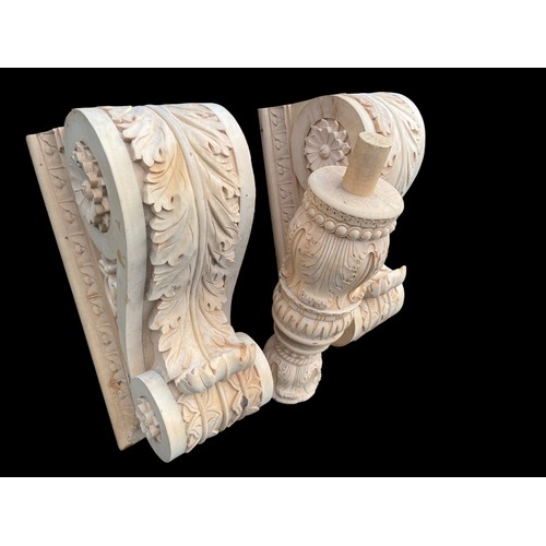 370 - 2 HIGHLY DECORATIVE CARVED CORBELS AND SPINDLE