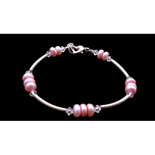 381 - SILVER BRACELET WITH HEART CATCH WITH PINK PEARL