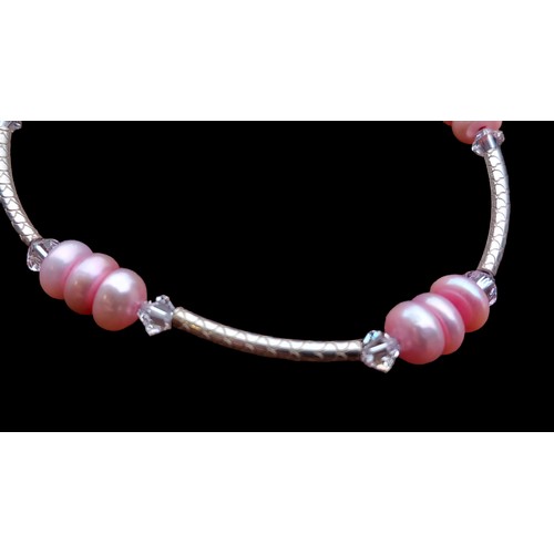 381 - SILVER BRACELET WITH HEART CATCH WITH PINK PEARL