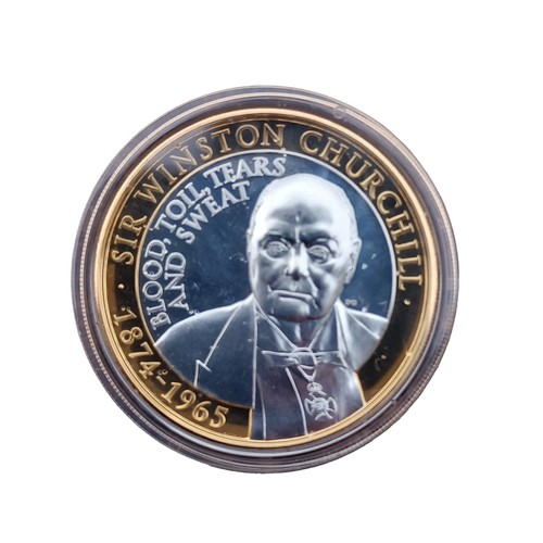 388 - GOLD SILVER AND BRONZE WINSTON CHURCHILL 2 POUND COIN