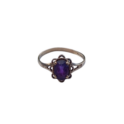 397 - STUNNING FLORAL DESIGN 9ct GOLD AMETHYST SET RING