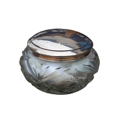 403 - A CRYSTAL POWDER BOWL WITH SILVER TOP