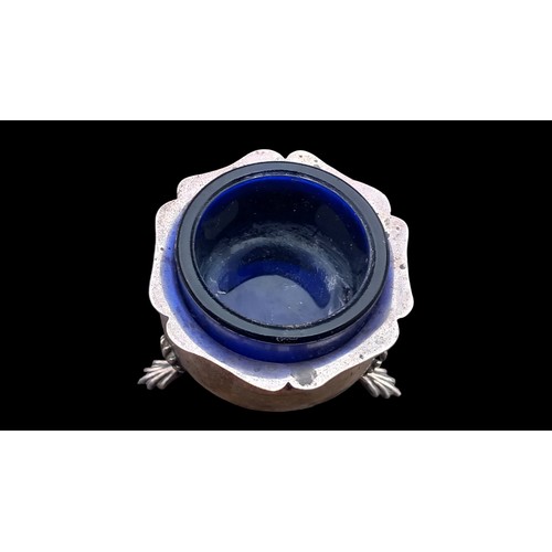 419 - A CHESTER SILVER SALT WITH BLUE GLASS LINER