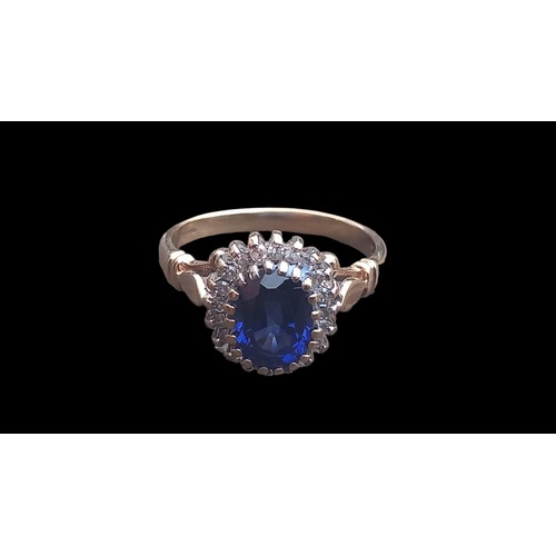 456 - A 9ct GOLD BLUE AND DIAMOND RING SIZE N 3.4grm