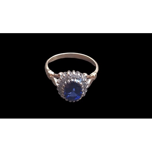 456 - A 9ct GOLD BLUE AND DIAMOND RING SIZE N 3.4grm