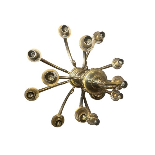 500 - AN ORNATE HEAVY BRASS 12 BRANCH CHANDILIER