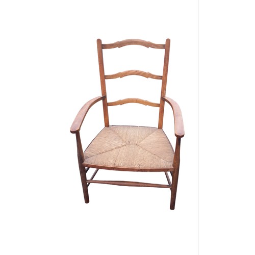 518 - ANTIQUE OAK ROPE SEAT CARVER CHAIR