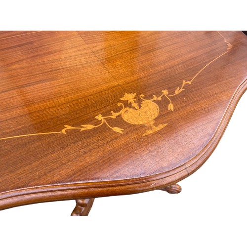 514 - A BEAUTIFUL MARQ TOPPED INLAID GAMES TABLE ON A QUAD BASE