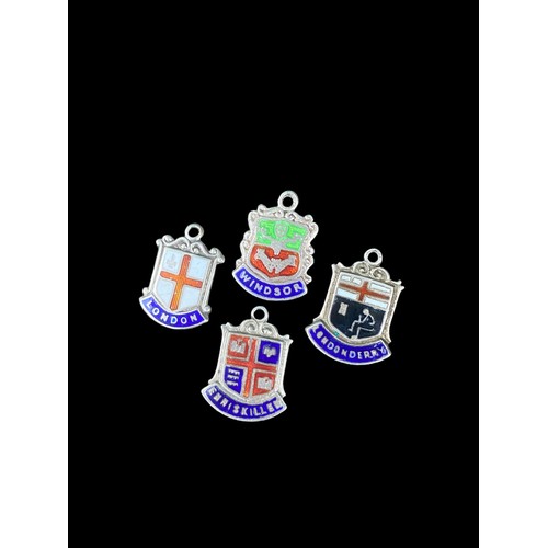 539 - 4 SILVER & ENAMEL FOBS- LONDON, WINDSOR, LONDONDERRY & ENNISKILLEN