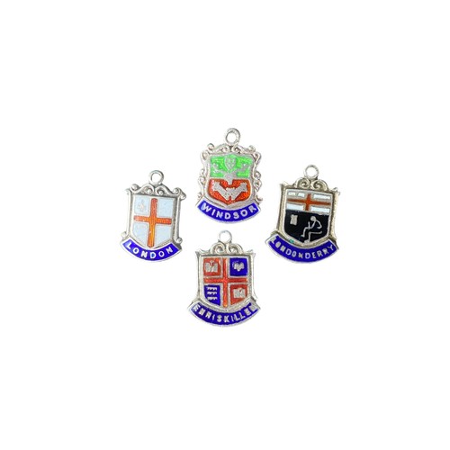 539 - 4 SILVER & ENAMEL FOBS- LONDON, WINDSOR, LONDONDERRY & ENNISKILLEN