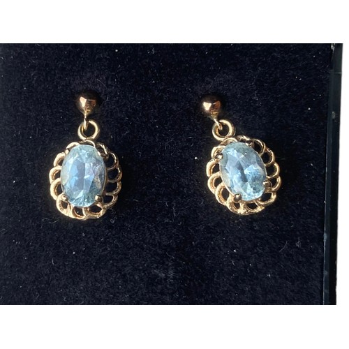 572 - A PAIR OF 9CT GOLD & BLUE TOPAZ DROP EARRINGS BOXED