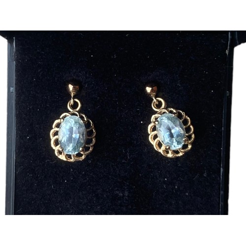 572 - A PAIR OF 9CT GOLD & BLUE TOPAZ DROP EARRINGS BOXED