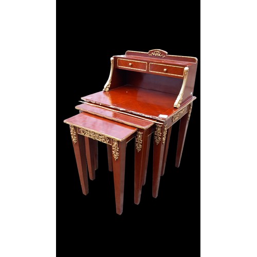 501A - MAHOGANY BRASS BOUND NEST OF TABLES