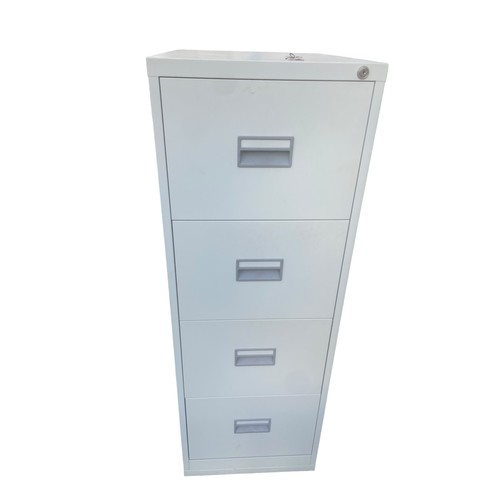 28 - A METAL 4 DRAWERED FILING CABINET WITH 2 KEYS