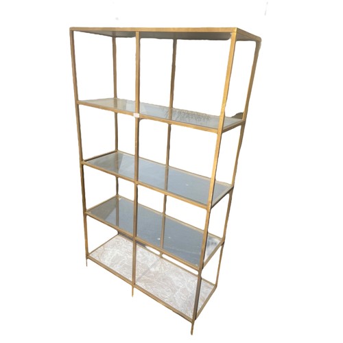 32 - 5 TIERED GILT METAL FRAMED GLASS SHELVING WITH A LOWER MARBLE EFFECT SHELF