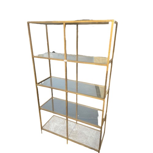 32 - 5 TIERED GILT METAL FRAMED GLASS SHELVING WITH A LOWER MARBLE EFFECT SHELF