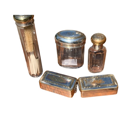 49 - A GENTS 5 PIECE DRESSING SET INITIALED AND ALSO WITH IMPLEMENTS IE BRUSH TWEEZERS ETC