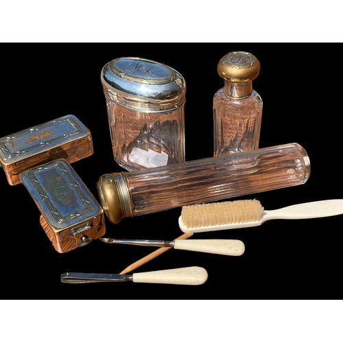 49 - A GENTS 5 PIECE DRESSING SET INITIALED AND ALSO WITH IMPLEMENTS IE BRUSH TWEEZERS ETC