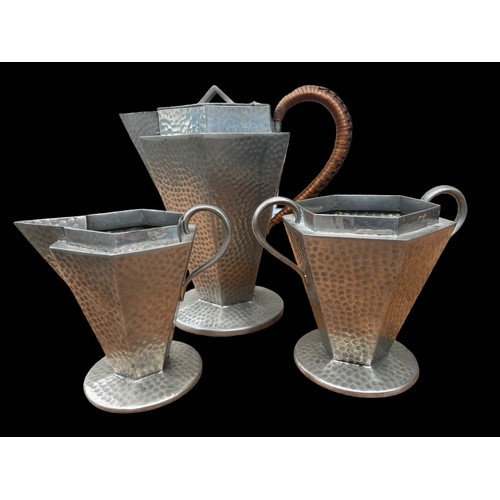 51 - AN ART DECO 3 PIECE PEWTER TEA SERVICE