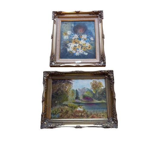 91 - 2 GILT FRAME OIL PAINTINGS BY DAPHNE KIRKWOOD