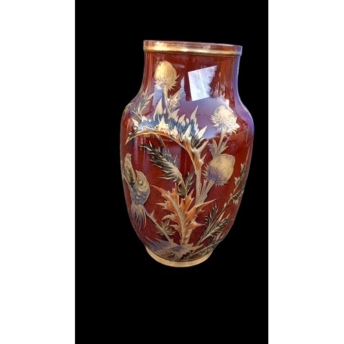 93 - LARGE HAND PAINTED ANTIQUE VASE (CHIP TO RIM) 15