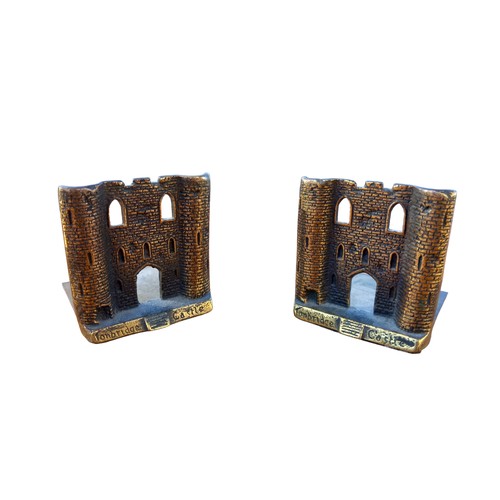 96 - A SET OF BRASS CASTLE BOOK ENDS 3 x 3