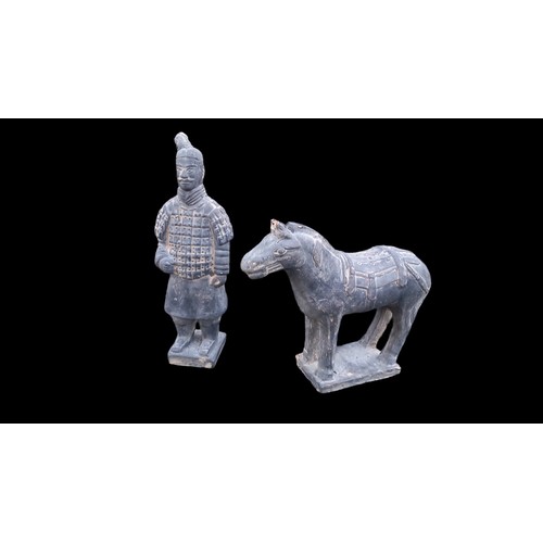 100 - TERRACOTA FIGURE AND HORSE