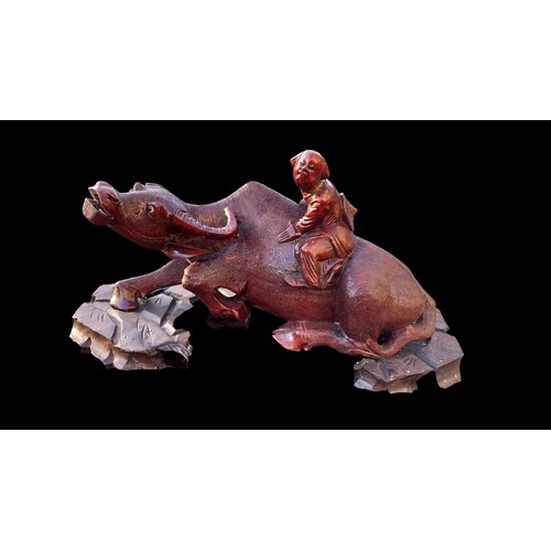 108 - A CARVED ASIAN WOODEN OX ON STAND 11x6