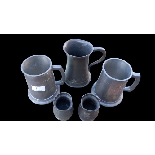 128 - 2 PEWTER TANKARDS & 2 PEWTER MEASURES