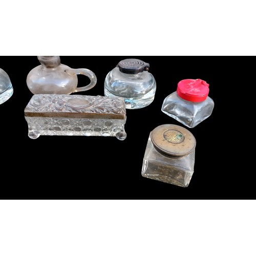 153 - A LOT OF ANTIQUE GLASS & CRYSTAL INKWELLS