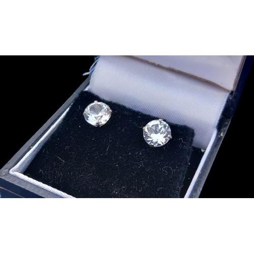 489 - 9ct WHITE GOLD CZ SOLITAIRE EARRINGS