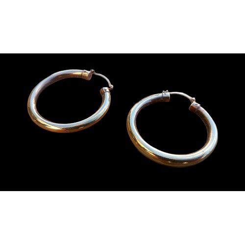 560 - A LARGE 3.5CM HOOP EARRINGS FULLY HALLMARKED 9CT ON STEM