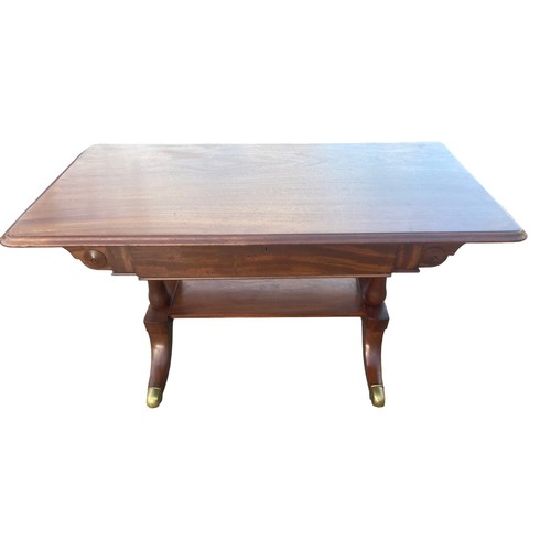 575 - A BEAUTIFUL REGENCY 1 DRAWERED TABLE WITH A FITTED DRAWER ON A QUAD BASE 45x23x24