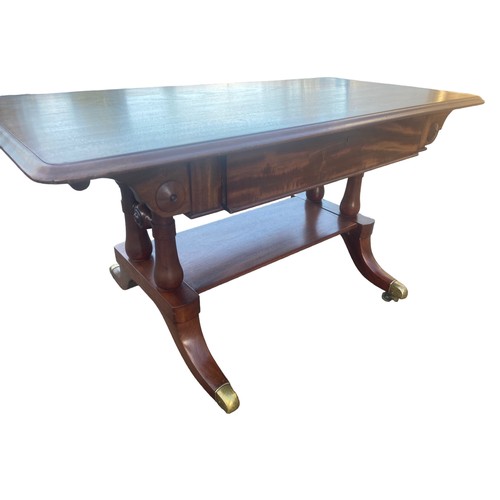 575 - A BEAUTIFUL REGENCY 1 DRAWERED TABLE WITH A FITTED DRAWER ON A QUAD BASE 45x23x24