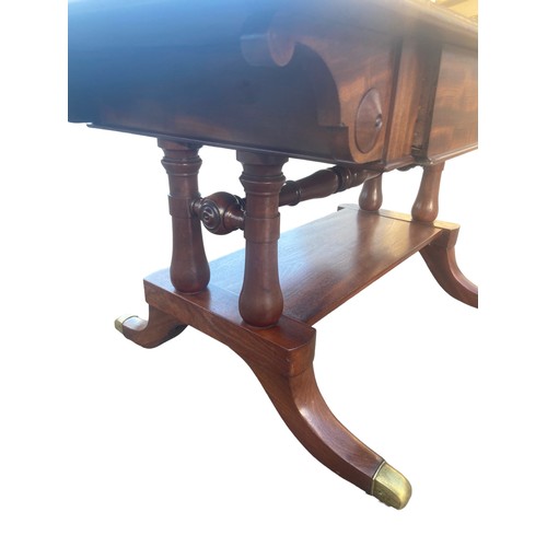 575 - A BEAUTIFUL REGENCY 1 DRAWERED TABLE WITH A FITTED DRAWER ON A QUAD BASE 45x23x24