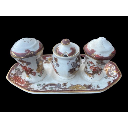 623 - MASONS BROWN VELVET CONDIMENT SET ON TRAY