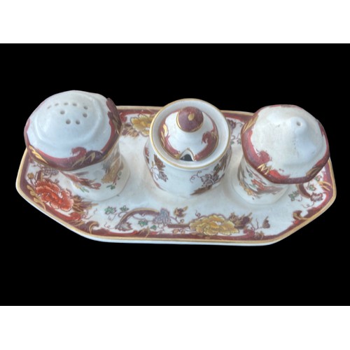 623 - MASONS BROWN VELVET CONDIMENT SET ON TRAY